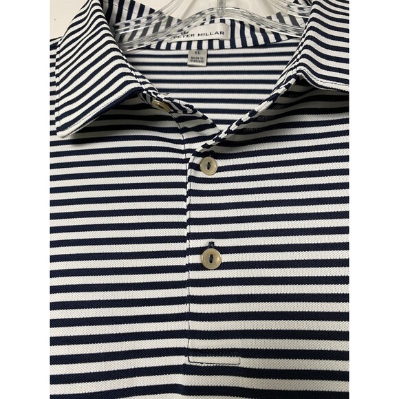 Peter Millar Summer Comfort Golf Polo Shirt Men's XL Blue Striped Short Sleeve - Picture 9 of 13